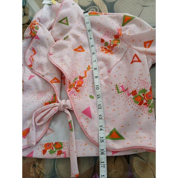 Vintage Maxi Dress and Matching Shrug Jacket Set 1960s Mod Geometric Floral Pink - Picture 13 of 15